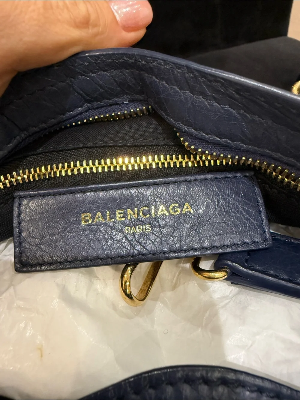 Balenciaga Navy Blue Leather Satchel with Gold Hardware - Picture 7 of 8